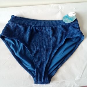 Decree NWT Royal Blue Textured High-Rise Bikini Bottom M Full Coverage $36 New